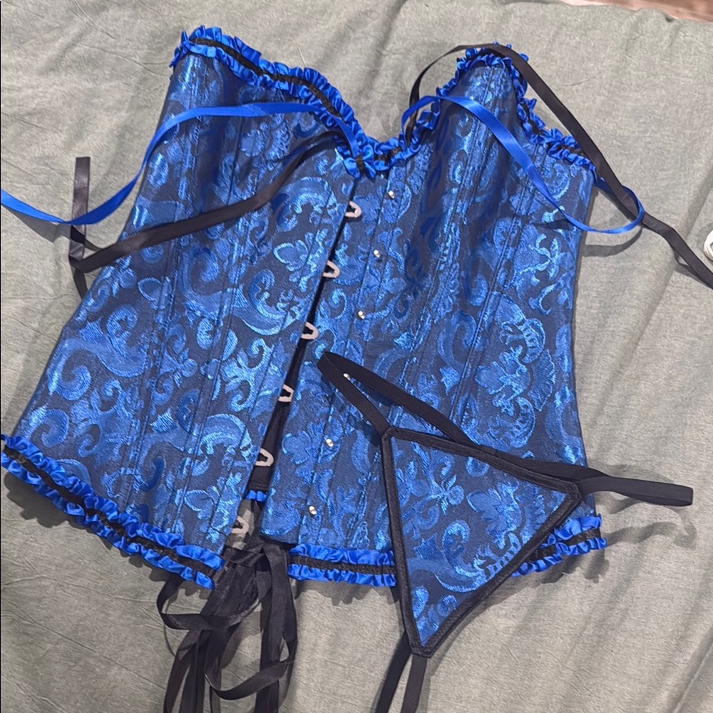 Blue and Black Corset Set